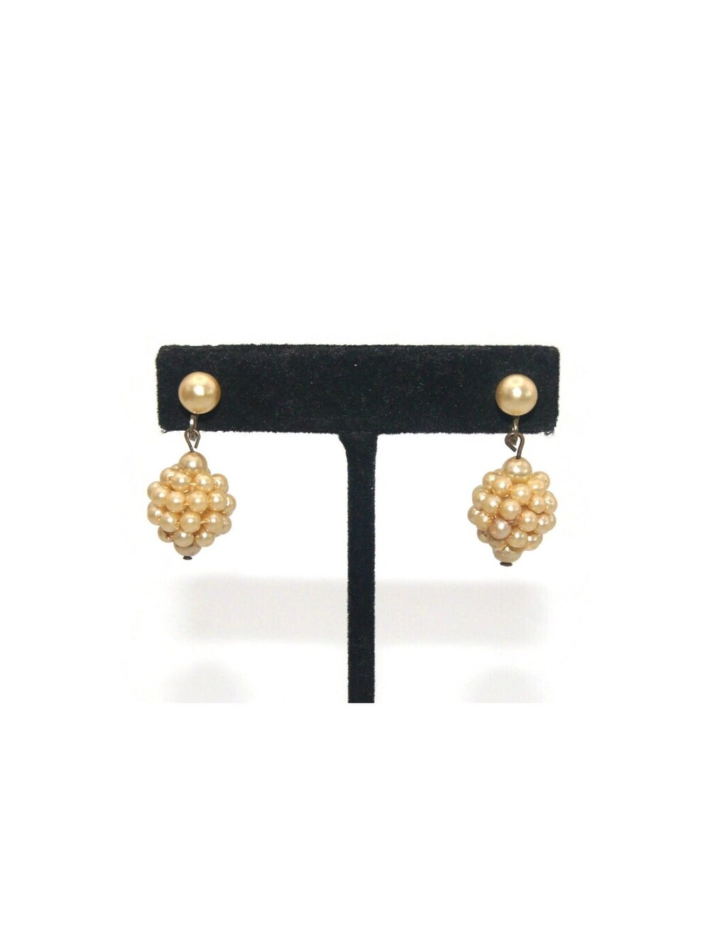 Vintage Gold Tone and Faux Pearls Screw Back Dangle Earrings.